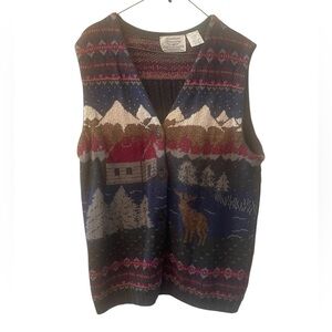 Vintage Northern Treasures Knit Sweater Vest with Scenic Design size L